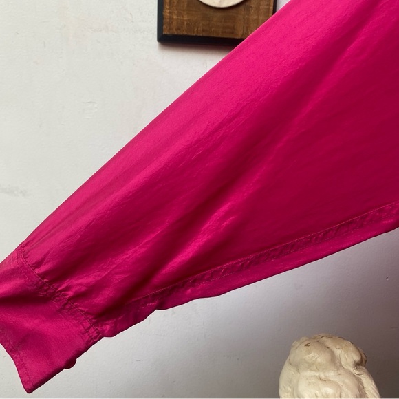 NWT 1980s Neon Pink Silk Two Pocket Button Up Shirt - Picture 9 of 14